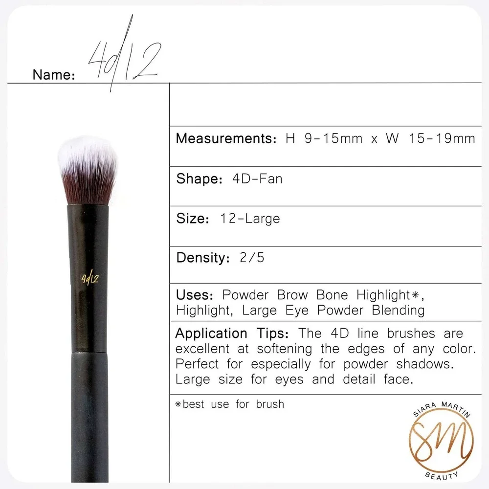 Siara Martin Beauty 4d/12 Large Fan Brush Synthetic Eye Blending Highlight Black